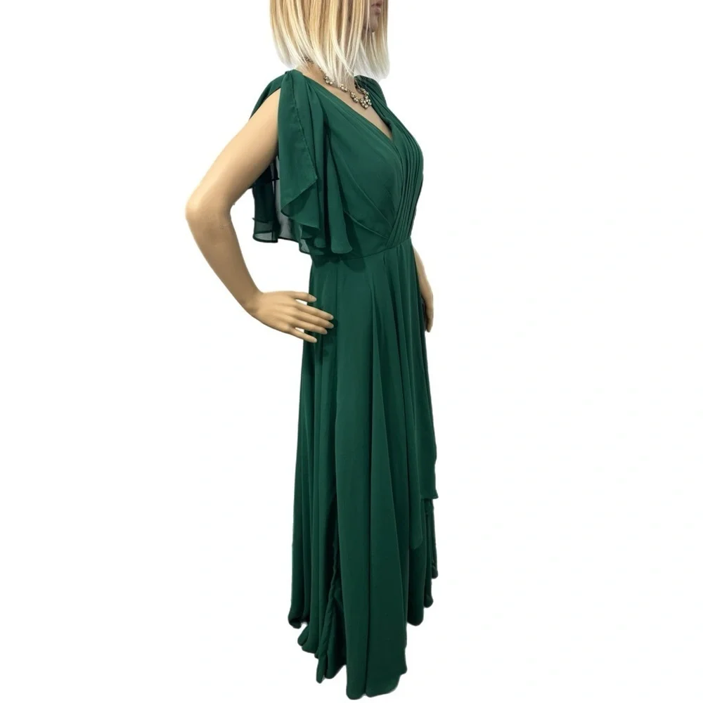 JJs HOUSE Green Goddess Chiffon Gown Split Ruffle Sleeve Dress V Neck Women Sz 6 - Picture 6 of 16